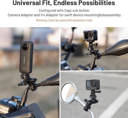 CapLock Dikiz Aynası Montajı, Insta360 Ace Pro 2/X4/X3 için Alüminyum Alaşımlı Braket, Hero 13/12/Osmo Cep/Eylem 5 Pro/4/3 Aksiyon Kamera Aksesuarları için 1/4 "Vidalı 360 ° Top Kafası