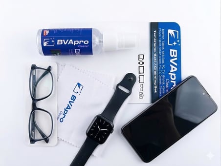 BVApro Ekran ve Gözlük Temizleme Seti - Telefon, Tablet, Akıllı Saat, PC ve Kamera Lens Temizleyici Sprey + Özel Mikrofiber Bez Kiti