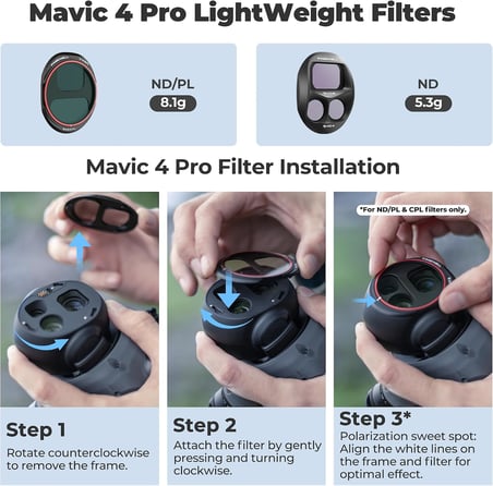 DJI Mavic 4 Pro için Tüm Gün 8'li Paket ND ve ND/PL Filtreleri - Tam Gün Işık Kontrolü, Parlama Azaltma ve Canlı Hava Çekimleri için Polarizatörlerle ND4 - ND64 Setini Tamamlayın