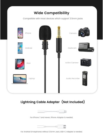 A139 Araç Kamerası Akıllı Telefon ve Kameralarla Uyumlu 3.5mm Mikrofon