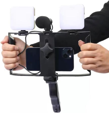 AX-PC3 Telefon Cage Rig | Çoklu Hot Shoe ve 1/4” Vida Bağlantılı | Vlog, Video ve Canlı Yayın Telefon Kafesi