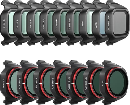 Mega 16'lı paket filtre seti, DJI Mini 5 Pro için, UV, ND, ND/PL, LPR, Glow Mist, 10 stop ND1000, CPL, buhar azaltma, hava çekimleri için sinema filtre seti