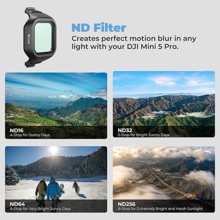 Mega 16'lı paket filtre seti, DJI Mini 5 Pro için, UV, ND, ND/PL, LPR, Glow Mist, 10 stop ND1000, CPL, buhar azaltma, hava çekimleri için sinema filtre seti