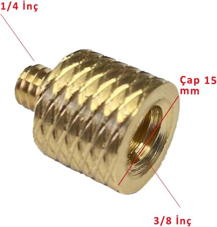 1/4 İnç Tripod, Monopod, Kamera, Mikrofon, Projektör Vidasını 3/8 İnçe Dönüştürücü Adaptör, Sarı, Pirinç