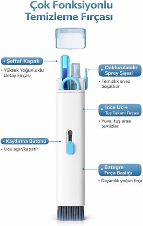 Çok Fonksiyonlu Klavye Temizleme Seti, Bilgisayar Telefon Ekran Temizleyici Fırça Seti, Spreyli Hassas Temizlik Kiti, Kulaklık Klavye Temizleme Aparatı 4 in 1