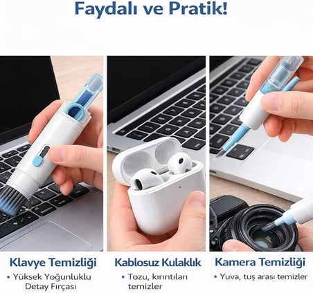Çok Fonksiyonlu Klavye Temizleme Seti, Bilgisayar Telefon Ekran Temizleyici Fırça Seti, Spreyli Hassas Temizlik Kiti, Kulaklık Klavye Temizleme Aparatı 4 in 1