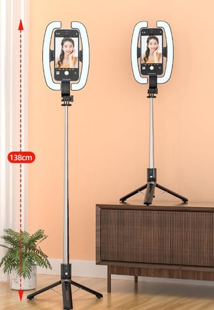 BLV32 1.38m RGB Ring Light LED Işıklı Selfie Çubuğu ve Tripod - Bluetooth Uzaktan Kumandalı (BLV32)