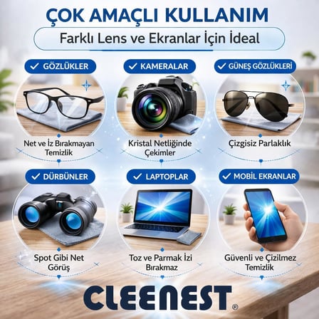 Gözlük ve Ekran Temizleme Seti – 50 ml Nazik Solüsyon & Yumuşak 15 x 18 cm kaşmir Mikrofiber Bez ile Işıltılı Temizlik