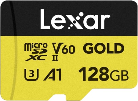 GOLD 128GB Mikro SD Kart, microSDXC UHS-II Bellek Kartı, V60, U3, A1, C10 microSD Kart, 280MB/s'ye kadar Okuma, Drone/Aksiyon Kamerası/UHS-II Taşınabilir Oyun Cihazı için (LMSGOLD128G-BNNNG)