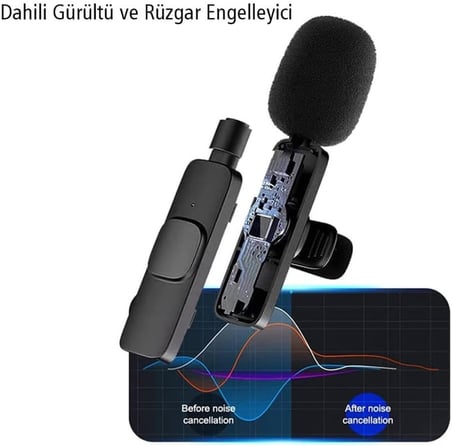 K8 Kablosuz Type-c + Lightning Vlogger Yaka Mi̇krofonu