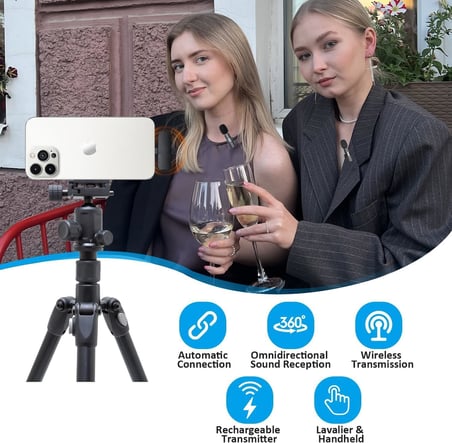 2’li Kablosuz Yaka Mikrofonu iPhone Uyumlu | Tak Çalıştır | Lightning Alıcılı | Gürültü Azaltma | Video Çekim & Canlı Yayın İçin