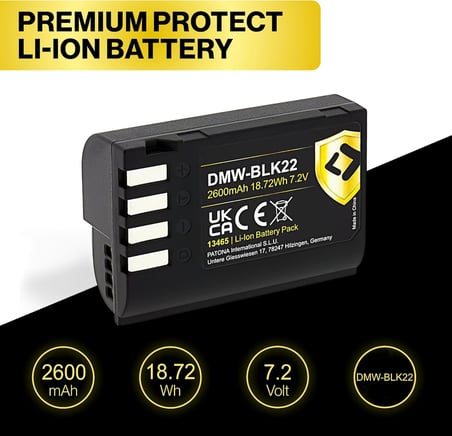 Panasonic DMW-BLK22 BLK22E Battery 2600mAh için yedek batarya