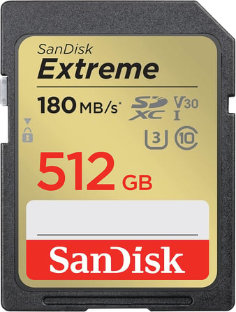 Extreme SDXC UHS-I hafıza kartı 512 GB (V30, 180 MB/s aktarım, U3, 4K UHD videolar, QuickFlow teknolojisi, su geçirmez, darbeye dayanıklı, ısıya dayanıklı)