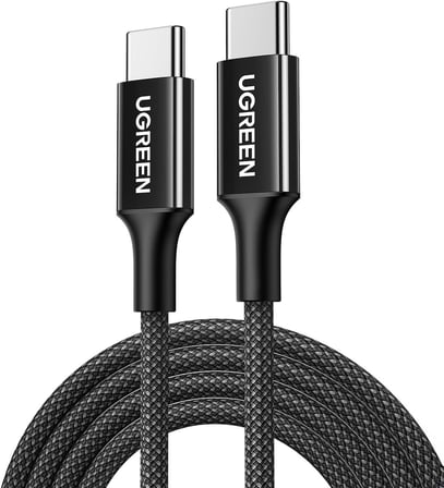 USB-C 60W 3A QC PD Örgülü Hızlı Şarj Kablosu, 2 Metre, Siyah, 65245