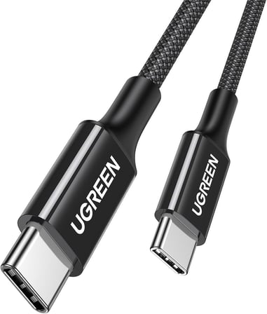USB-C 60W 3A QC PD Örgülü Hızlı Şarj Kablosu, 2 Metre, Siyah, 65245