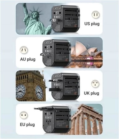 Universal Seyahat Adaptörü, 25W GaN Hızlı Şarj, 2x USB-C + 1x USB-A, Universal Travel Adapter, Priz Dönüştürücü, 200+ Ülke Uyumlu, Çoklu Cihaz Şarj, Kompakt Tasarım