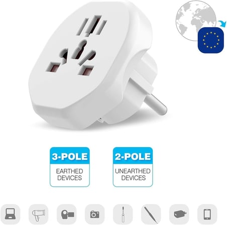 Evrensel Seyahat Priz Adaptörü 2300W Universal Fiş Dönüştürücü EU Avrupa Priz Adaptörü ABD İngiltere Avustralya Çin Japonya Uyumlu 10A Beyaz