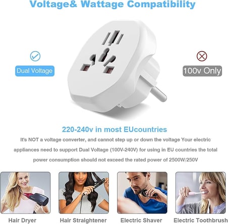 Evrensel Seyahat Priz Adaptörü 2300W Universal Fiş Dönüştürücü EU Avrupa Priz Adaptörü ABD İngiltere Avustralya Çin Japonya Uyumlu 10A Beyaz