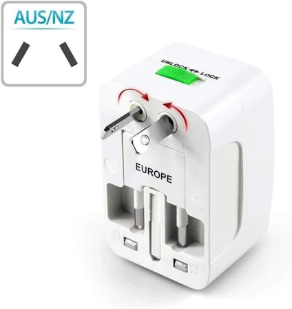 Hepsi Bir Arada Dünya Geneli Üniversal Seyahat Adaptörü - 150+ Ülke Uyumlu (UK/EU/US/AUS), Kompakt Boyut (7x5x4 cm), Beyaz