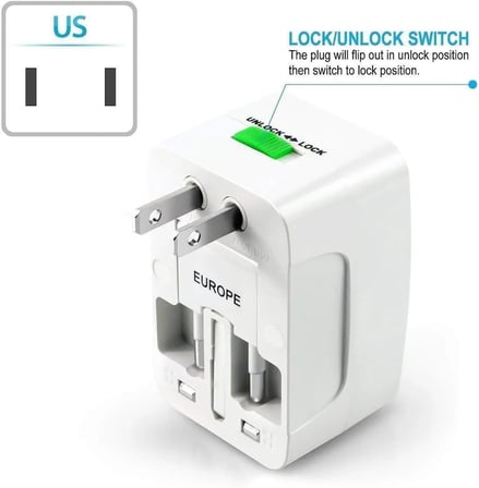 Hepsi Bir Arada Dünya Geneli Üniversal Seyahat Adaptörü - 150+ Ülke Uyumlu (UK/EU/US/AUS), Kompakt Boyut (7x5x4 cm), Beyaz