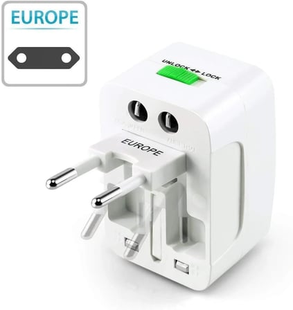 Hepsi Bir Arada Dünya Geneli Üniversal Seyahat Adaptörü - 150+ Ülke Uyumlu (UK/EU/US/AUS), Kompakt Boyut (7x5x4 cm), Beyaz