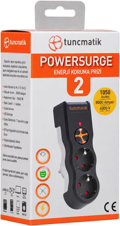 Tunçmatik Tsk19022 Akım Koruyucu Prizler, Siyah, 2'Li 1050 Joule