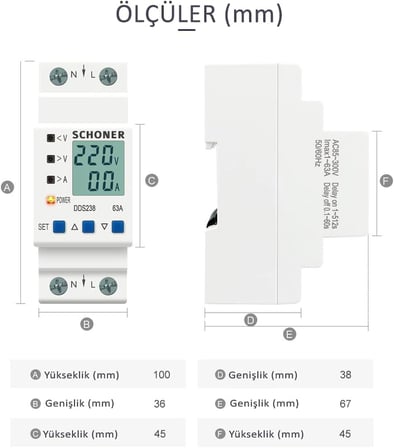 ® Gerilim Koruma Rölesi Yüksek Alçak Voltaj Akım Koruma Monofaze 63A Voltaj Koruyucu