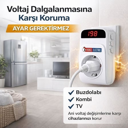 PROTEX-R Dijital Voltaj Koruyucu Priz - Ayarlanabilir Alt/Üst Limit (140V-280V), 16A Akım Korumalı Priz, 5 Sn / 3 Dakika Gecikme Seçenekli, LED Ekranlı Kombi, Buzdolabı ve TV Koruyucu (1)