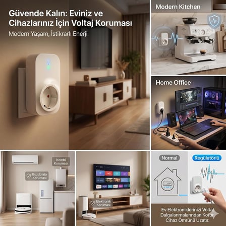 Akım Korumalı Regülatör Priz - 4000W Yüksek Güç Kapasitesi, 918 Joule Yıldırım Korumalı, Çocuk Korumalı Akım Koruyucu Priz (1)