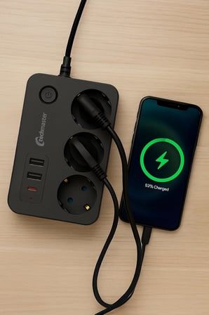 2 Usb + Type-C Akım ve Çocuk Korumalı 3lü Kare Priz 2mt