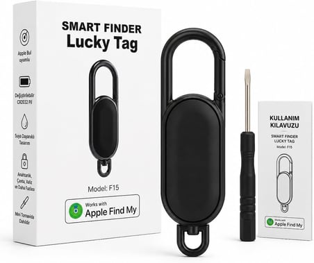 Denshi Lucky Tag F15 Apple Bul (Find My) Uyumlu Akıllı Takip Cihazı, Anahtar Bulucu, Çanta ve Valiz Takip Cihazı, Karabinalı Eşya Bulucu