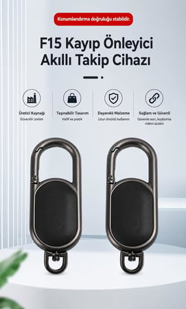 Denshi Lucky Tag F15 Apple Bul (Find My) Uyumlu Akıllı Takip Cihazı, Anahtar Bulucu, Çanta ve Valiz Takip Cihazı, Karabinalı Eşya Bulucu