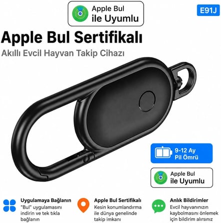 Denshi Lucky Tag F15 Apple Bul (Find My) Uyumlu Akıllı Takip Cihazı, Anahtar Bulucu, Çanta ve Valiz Takip Cihazı, Karabinalı Eşya Bulucu