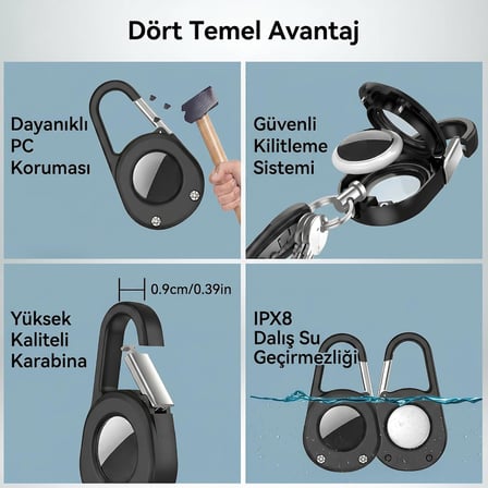 Darbeye Dayanıklı 360 Derece Koruma Sağlayan Sert PC Anahtarlık, Güvenli Kilit Sistemli Karabinalı Kılıf, 1. Ve 2. Nesil ile Uyumlu