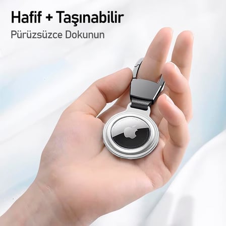 Buff TagSafe HookSteel Taşınabilir Anahtarlık Darbeye Dayanıklı Metal Askılı AirTag Kılıf (Gümüş)