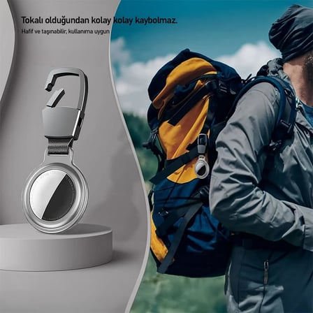 Buff TagSafe HookSteel Taşınabilir Anahtarlık Darbeye Dayanıklı Metal Askılı AirTag Kılıf (Gümüş)