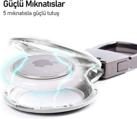 Buff TagSafe HookSteel Taşınabilir Anahtarlık Darbeye Dayanıklı Metal Askılı AirTag Kılıf (Gümüş)