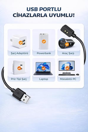 Xiaomi ile Uyumlu Mi band 8/Band 8 Pro/Band 8 Active/Band 9/Band 10 Uyumlu Akıllı Saat Usb Şarj Aleti Kablosu
