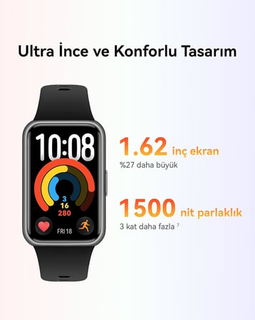 Band 11 Akıllı Saat, 1.62″ AMOLED Ekran, 1500 nit, Spor ve Aktivite Takibi, Kalp Atış Hızı ve SpO2 Ölçümü, 14 Güne Varan Pil Ömrü, Duygusal Zindelik Özellikleri, 5 ATM Suya Dayanıklılık, Siyah