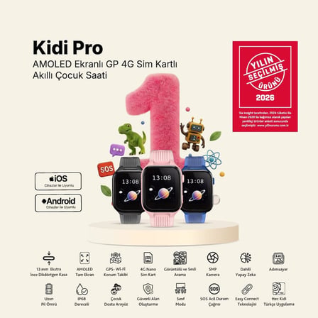 Kidi Pro AMOLED Ekranlı GPS 4G Sim Kartlı Akıllı Çocuk Saati, 2KSW03 (Panter Siyahı)