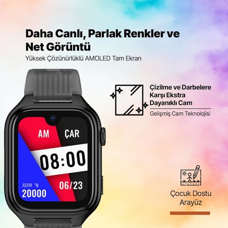 Kidi Pro AMOLED Ekranlı GPS 4G Sim Kartlı Akıllı Çocuk Saati, 2KSW03 (Panter Siyahı)