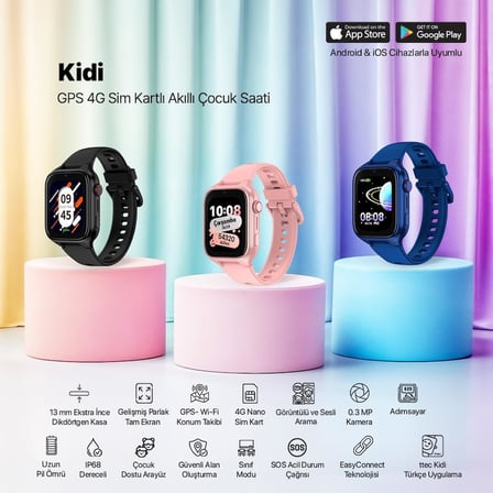 Kidi GPS 4G Sim Kartlı Akıllı Çocuk Saati, 2KSW02 (Okyanus Laciverti)