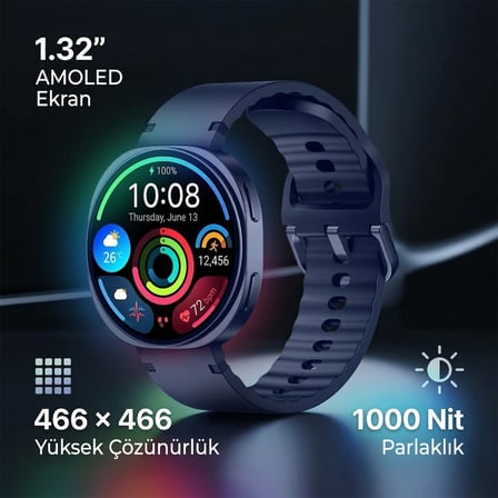 TSW3 42mm Ultra İnce 1.32” AMOLED Ekranlı Akıllı Saat – Bluetooth Aramalı, Metal Çerçeveli, Nabız & SpO₂ Ölçer, iOS ve Android Uyumlu (Siyah)