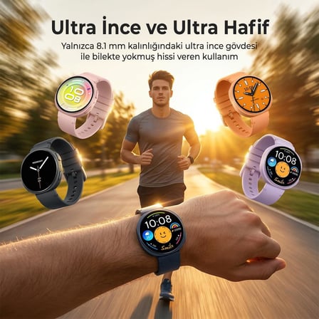 TSW3 42mm Ultra İnce 1.32” AMOLED Ekranlı Akıllı Saat – Bluetooth Aramalı, Metal Çerçeveli, Nabız & SpO₂ Ölçer, iOS ve Android Uyumlu (Siyah)