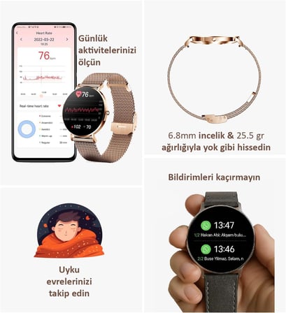 LW-43V Ultra İnce Şık Akıllı Saat (Altın Rengi)