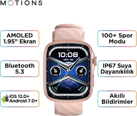 GTS 10 Akıllı Saat - 1.95" Ultra HD AMOLED Ekran, Bluetooth Telefon Görüşmeli,iOS ve Android Uyumlu, 3ATM, Suya Dayanıklı,Adımsayar,Nabız ve Uyku Takibi,Hafif,Kadın Erkek Kol Saati, RoseGold
