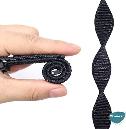 Samsung Galaxy Watch 4 44mm için Hasırlı Kordon Woven Sport Loop Siyah [Galaxy Watch 4 44mm ile Uyumlu Kordon - Siyah]