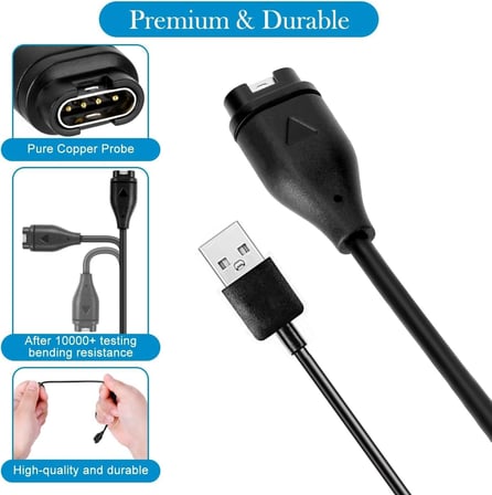 Garmin ile Uyumlu USB Şarj Kablosu – Active S, Epix, Fenix, Forerunner, Venu, Vivoactive, Enduro, Instinct, Approach, Swim, Move Luxe Modelleri ile Uyumlu – Hızlı Şarj ve Veri Transferi