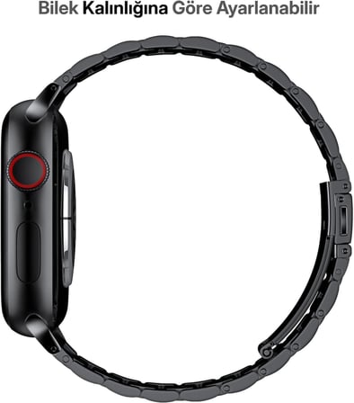 Apple Watch ile Uyumlu Metal Kordon 42mm 44mm 45mm 46mm 49mm (Siyah)