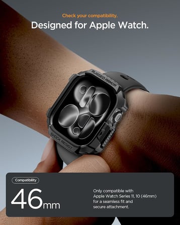 Apple Watch 46mm Seri 11/10 ile Uyumlu Kılıf Rugged Armor 2 Matte Black - ACS10499